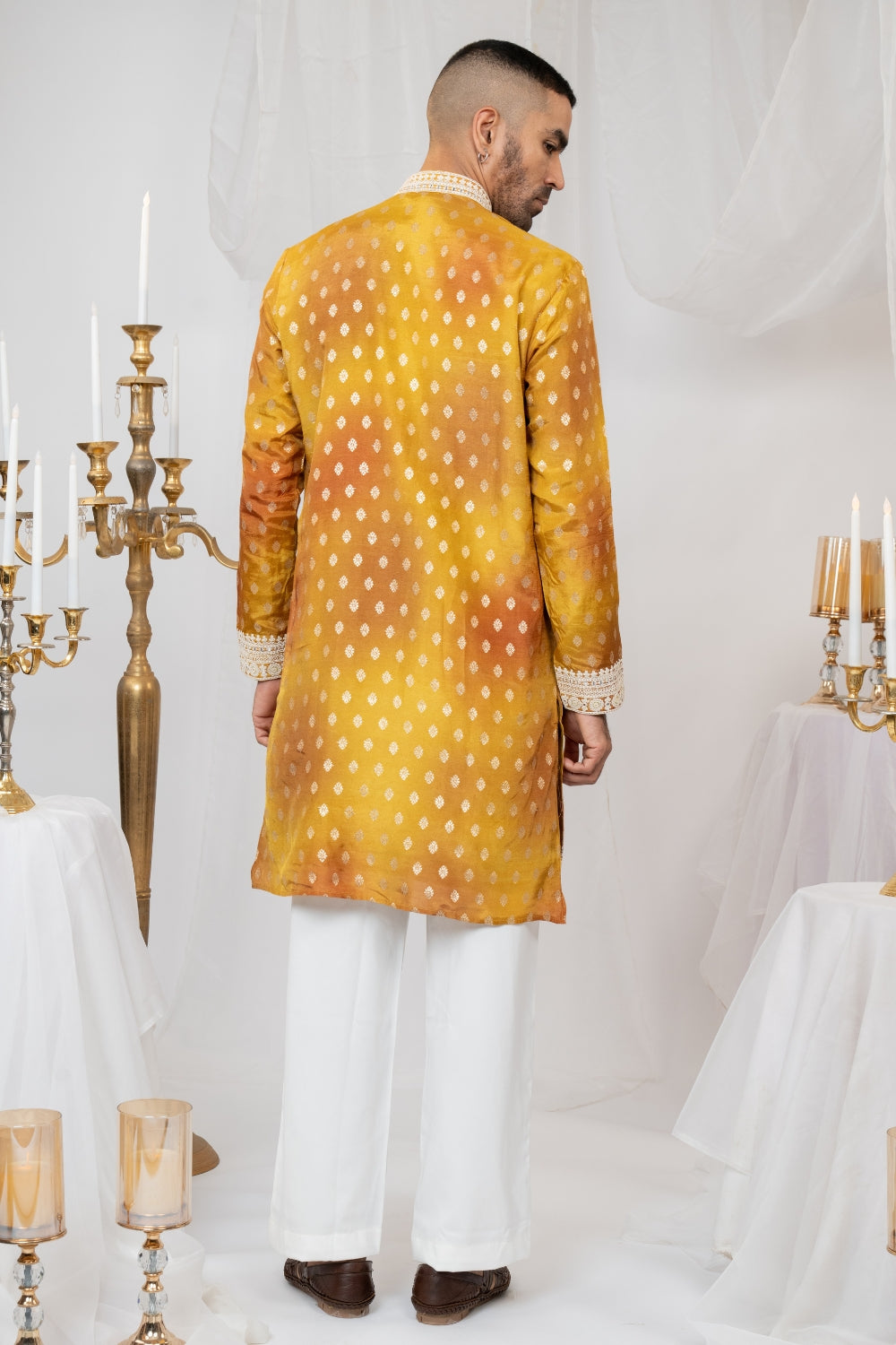 Silk Kurta Set With Print And Thread Embroidery