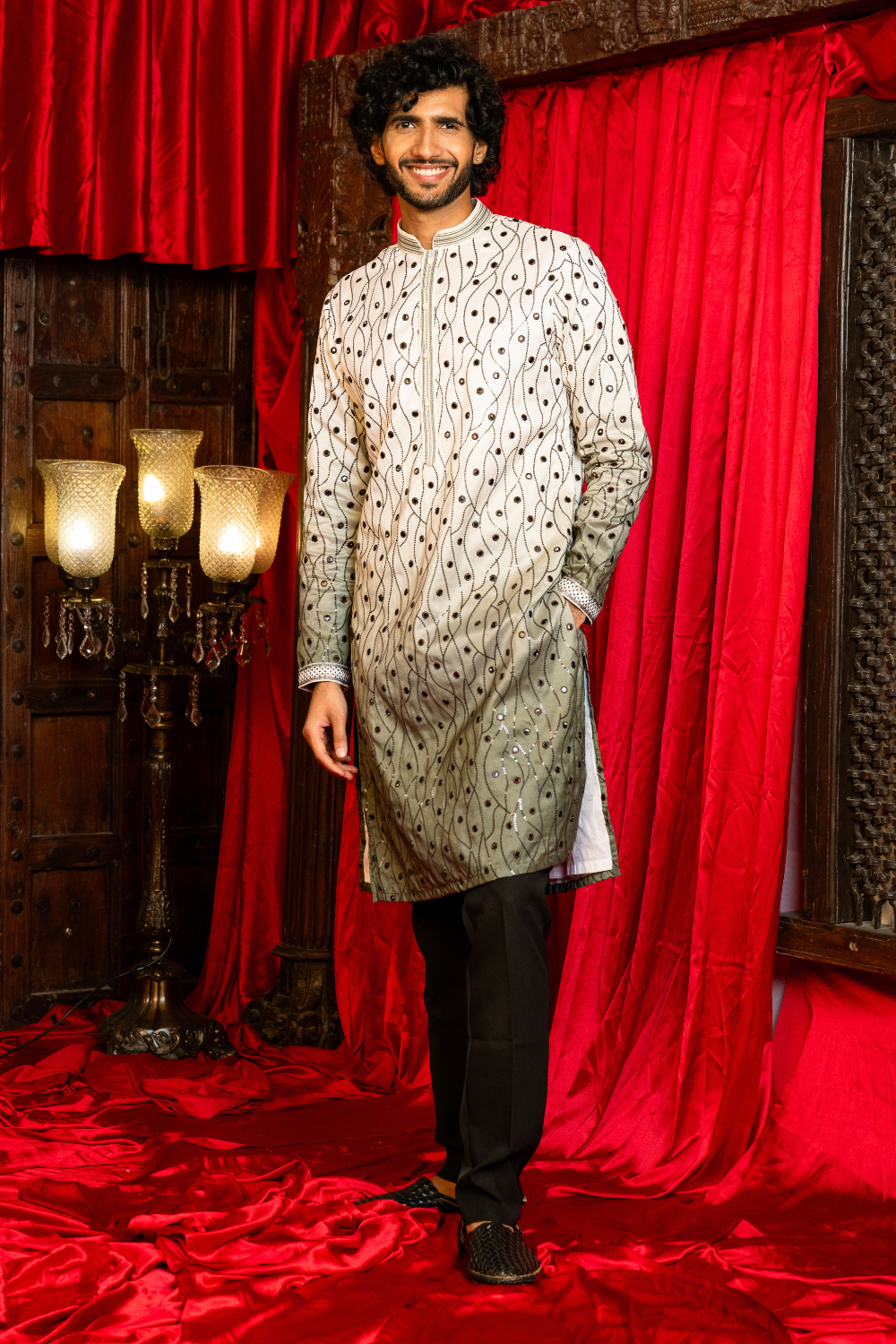 Silk Kurta Set With Sequins, Embroidery And Foil Work