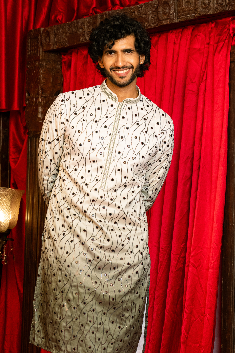 Silk Kurta Set With Sequins, Embroidery And Foil Work