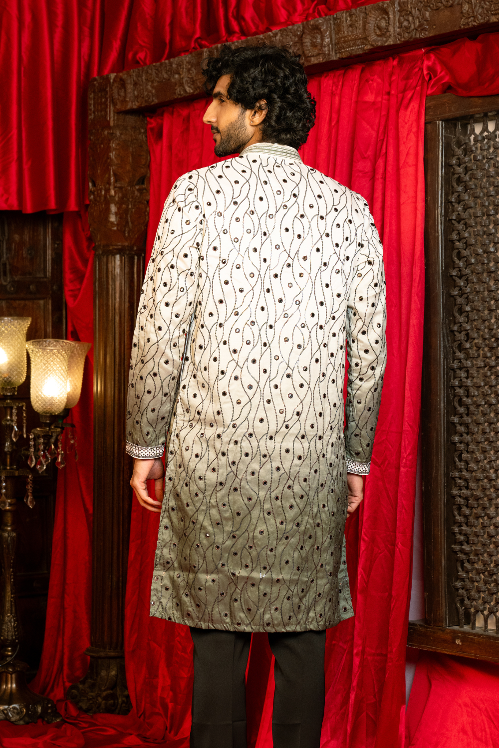 Silk Kurta Set With Sequins, Embroidery And Foil Work
