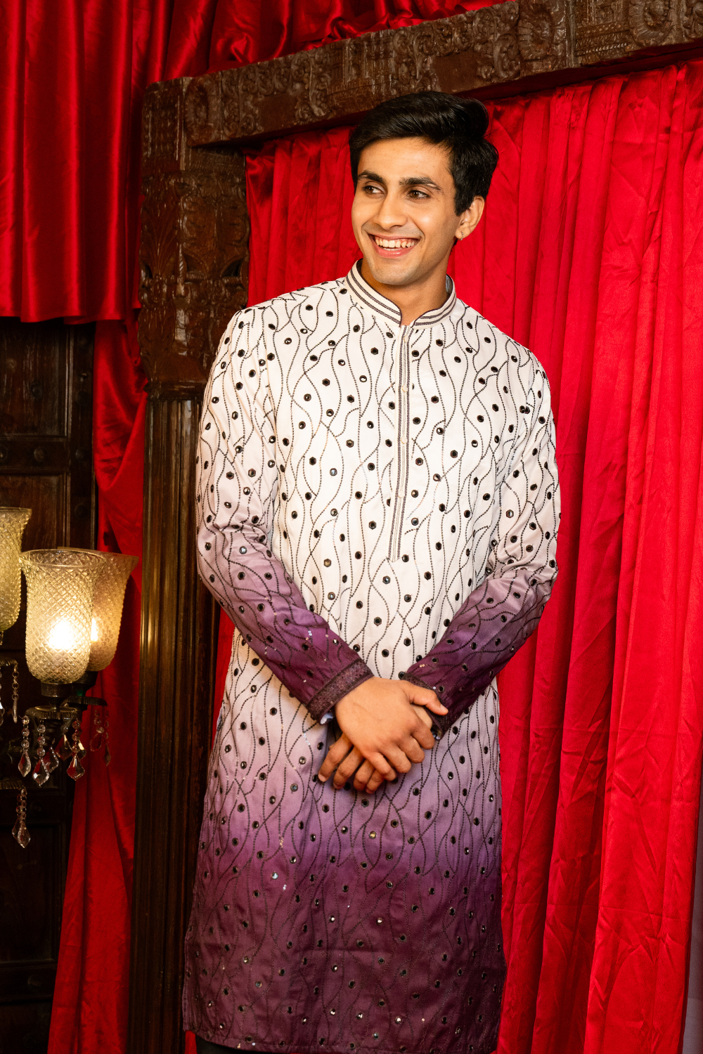 Silk Kurta Set With Sequins, Embroidery And Foil Work