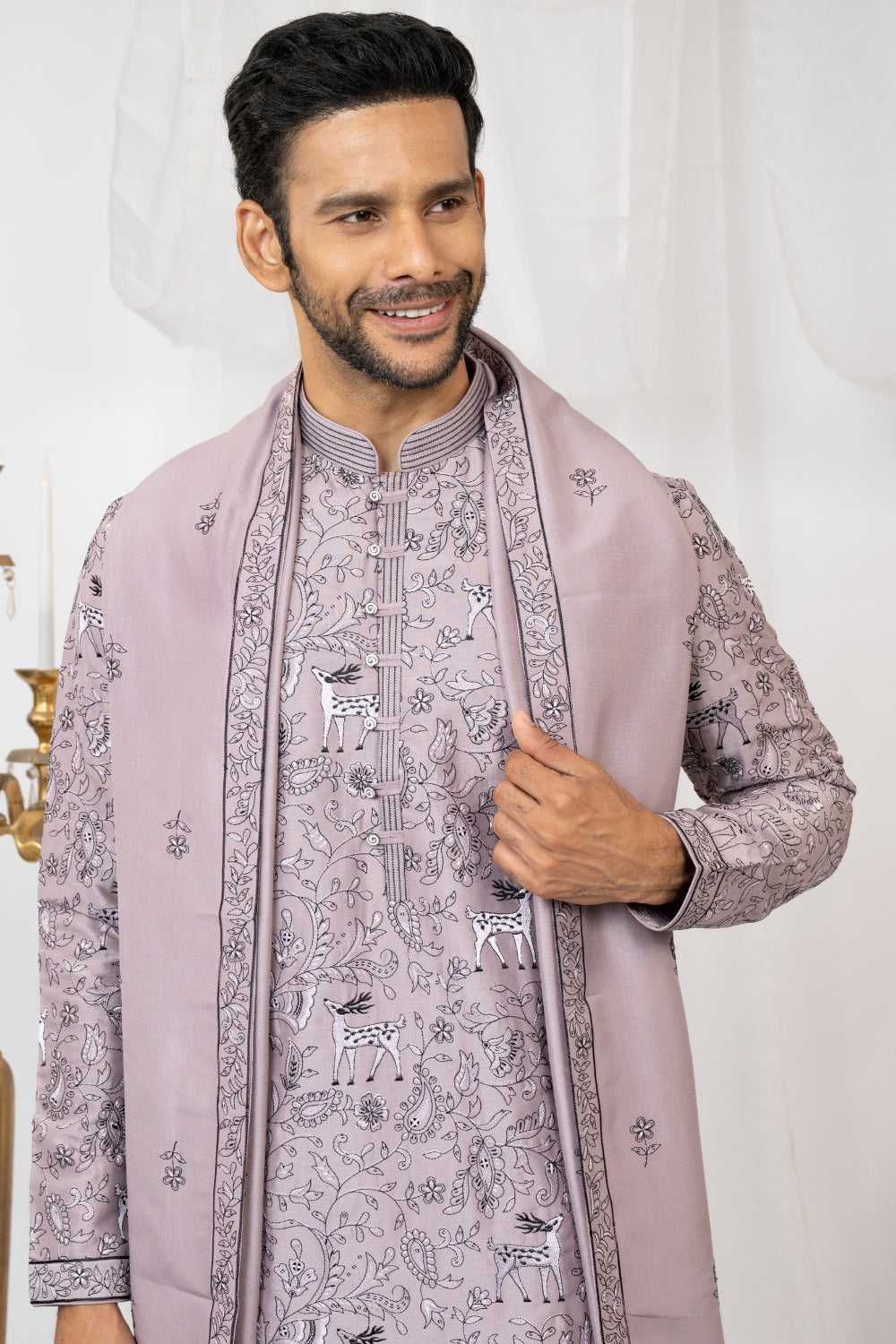 Silk Kurta Set With Sequins And Embroidery Work