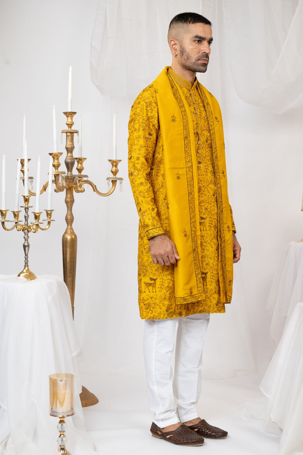 Silk Kurta Set With Sequins And Embroidery Work