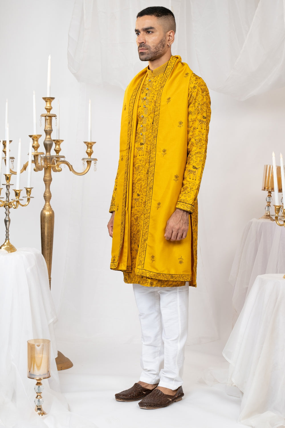 Silk Kurta Set With Sequins And Embroidery Work