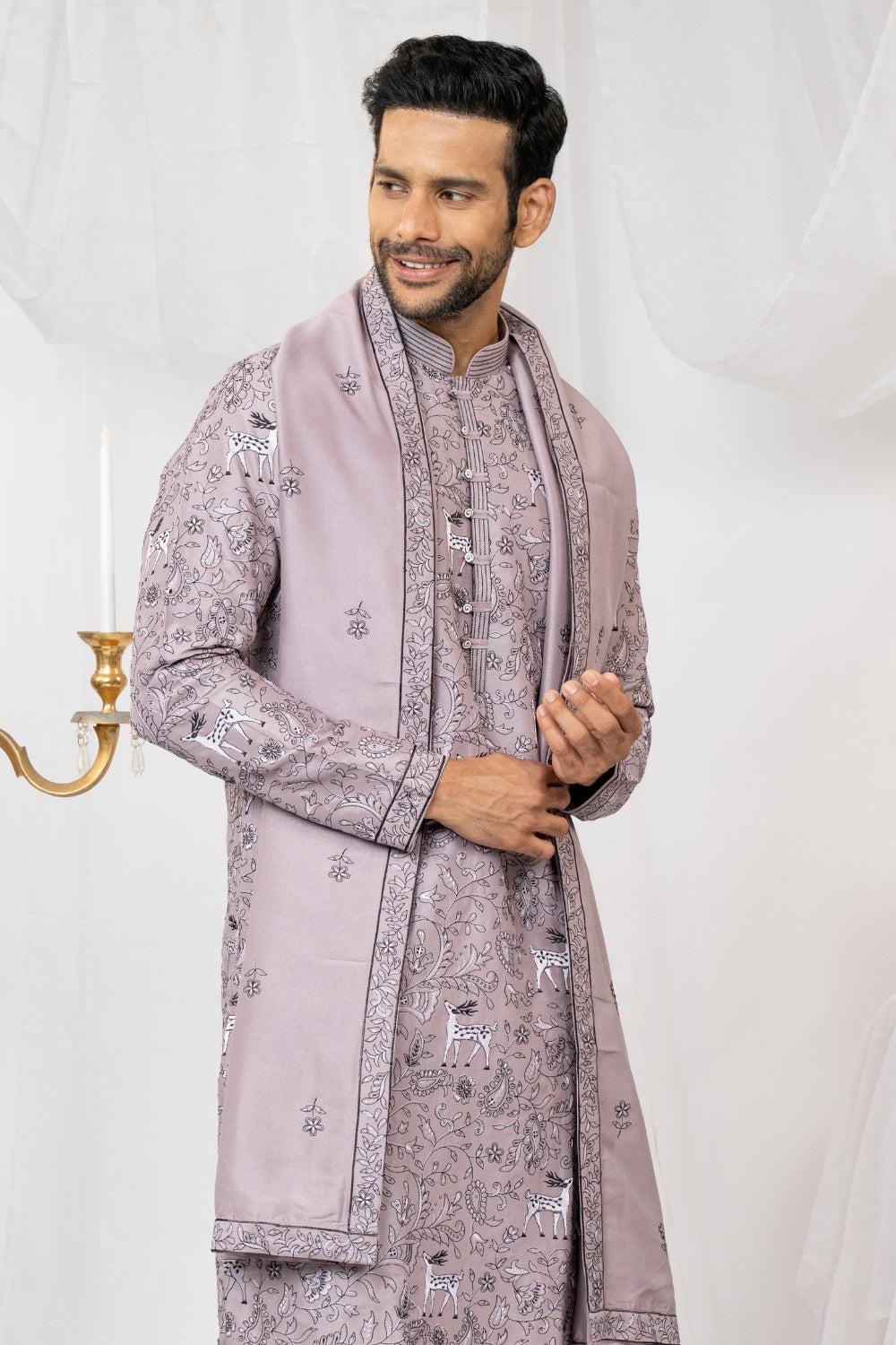 Silk Kurta Set With Sequins And Embroidery Work