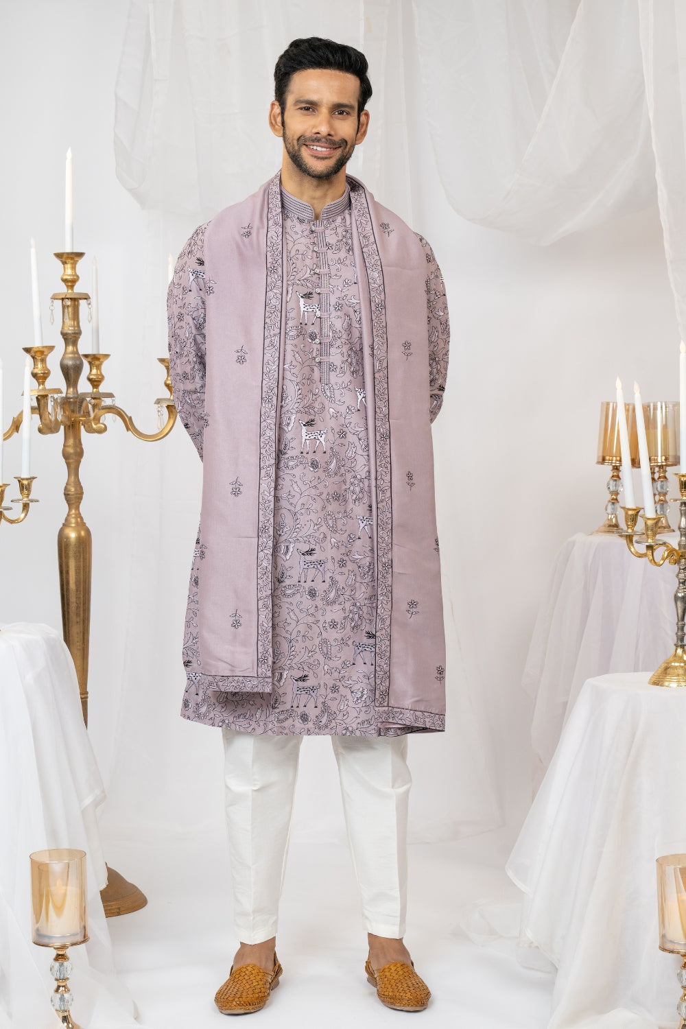 Silk Kurta Set With Sequins And Embroidery Work