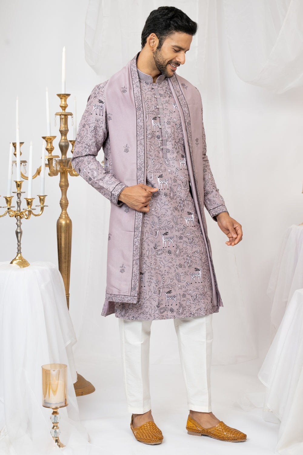 Silk Kurta Set With Sequins And Embroidery Work