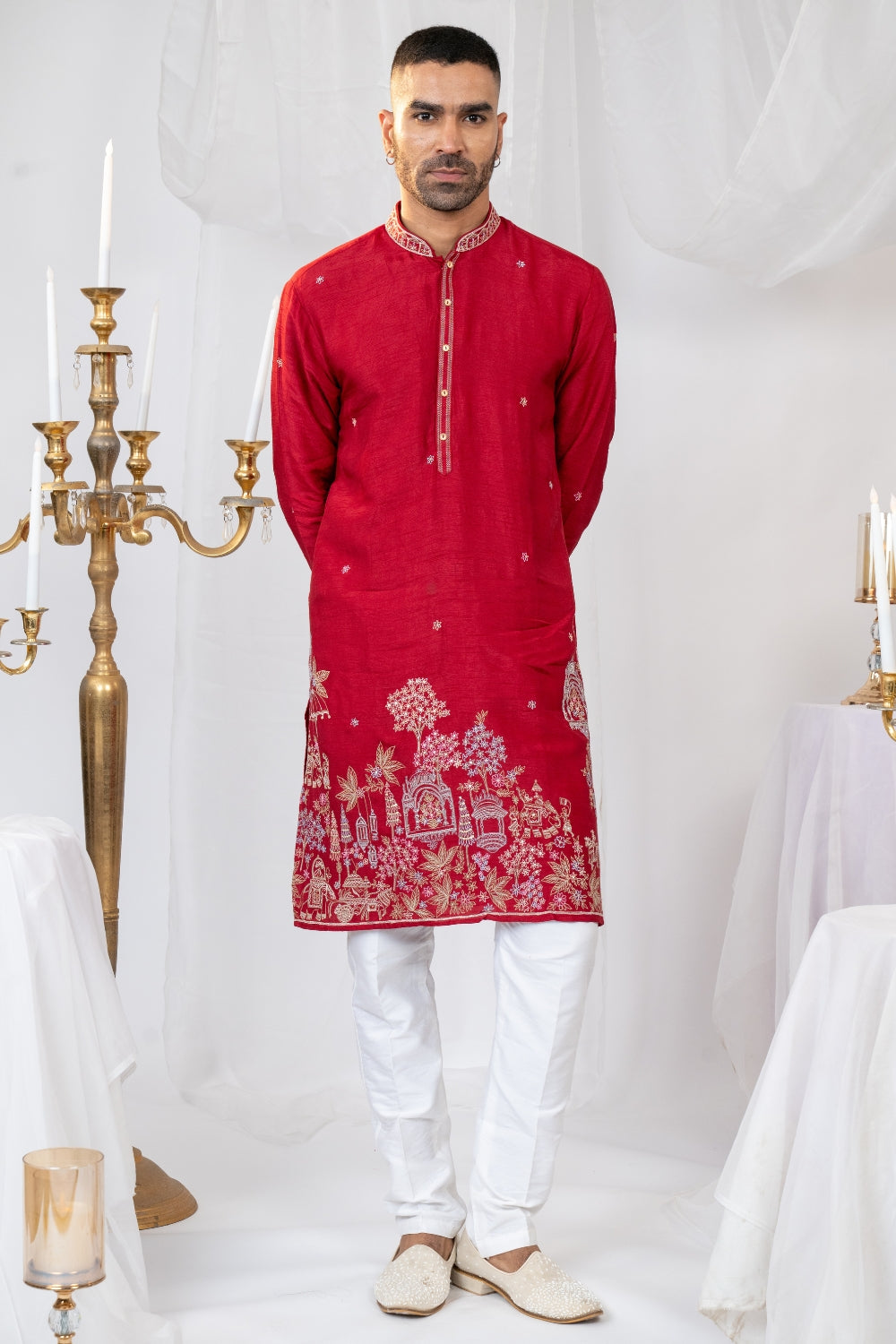 Silk Kurta Set With Sequins And Thread Embroidery