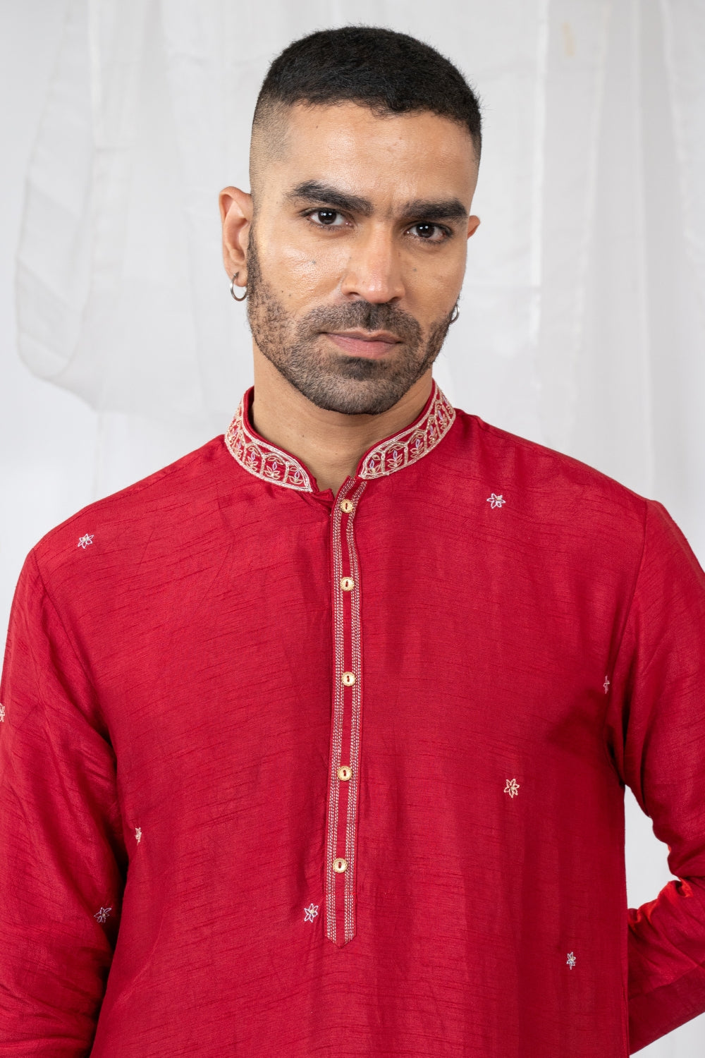 Silk Kurta Set With Sequins And Thread Embroidery