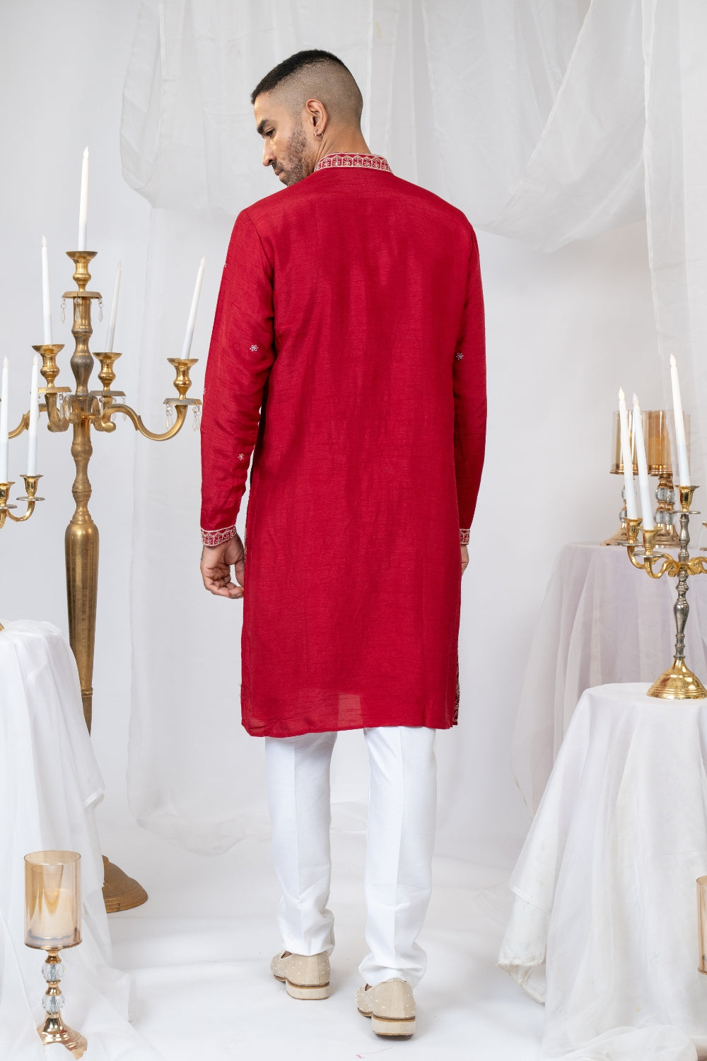Silk Kurta Set With Sequins And Thread Embroidery
