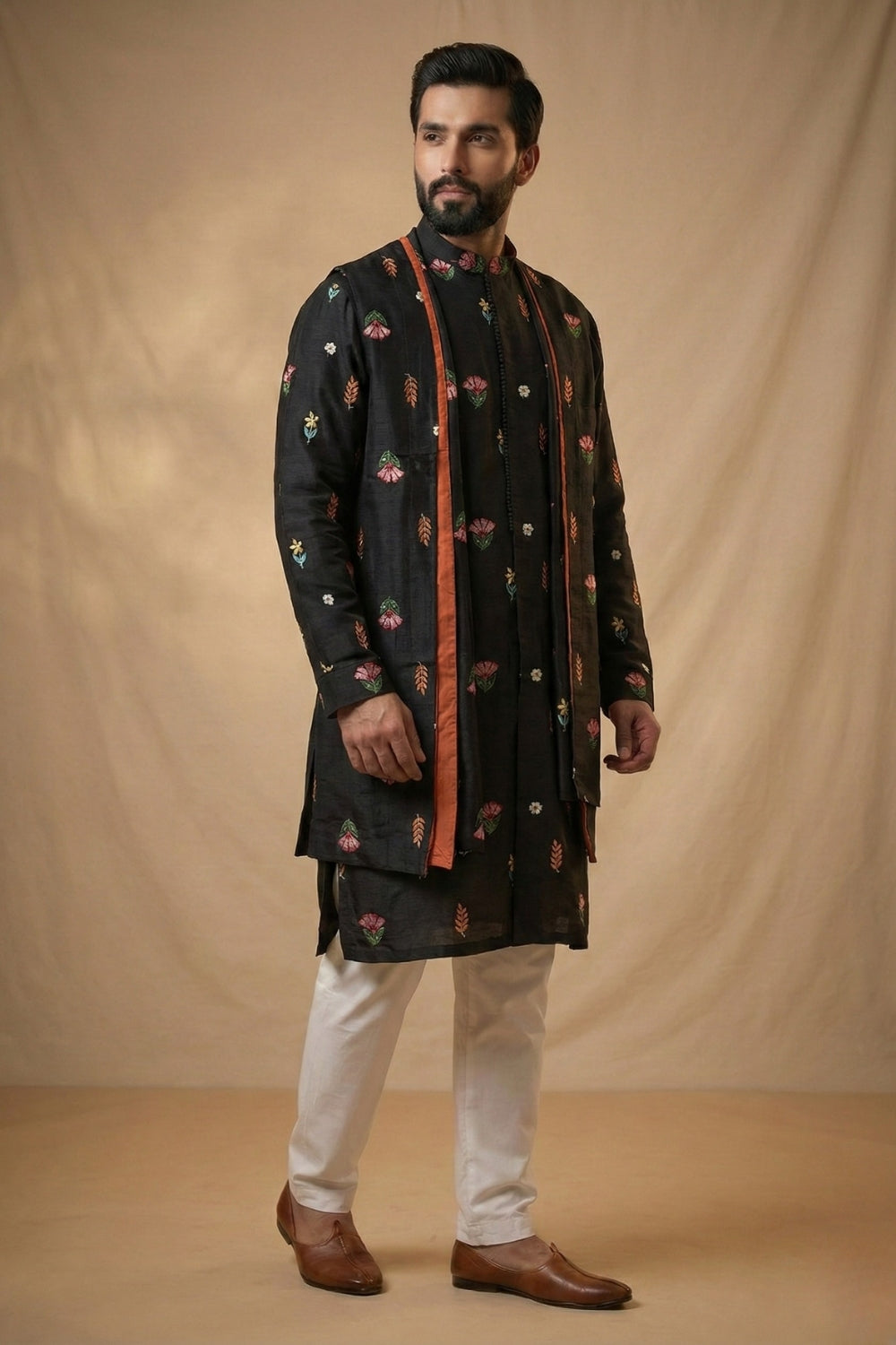 Silk Kurta Set With Thread Work
