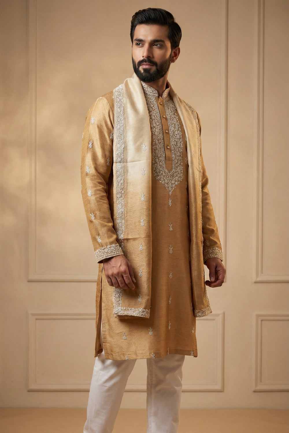 Silk Kurta Set With Thread Work