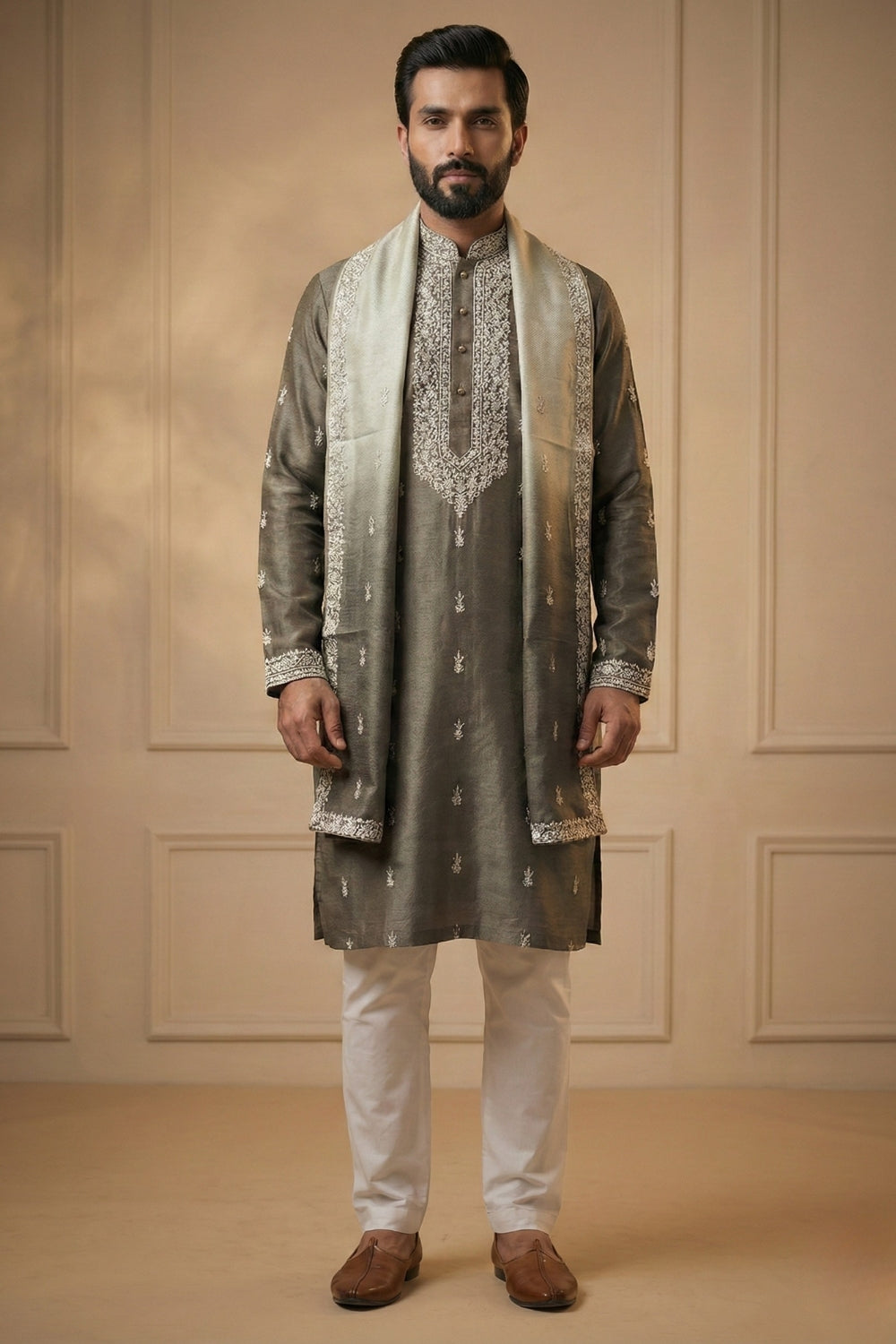 Silk Kurta Set With Thread Work