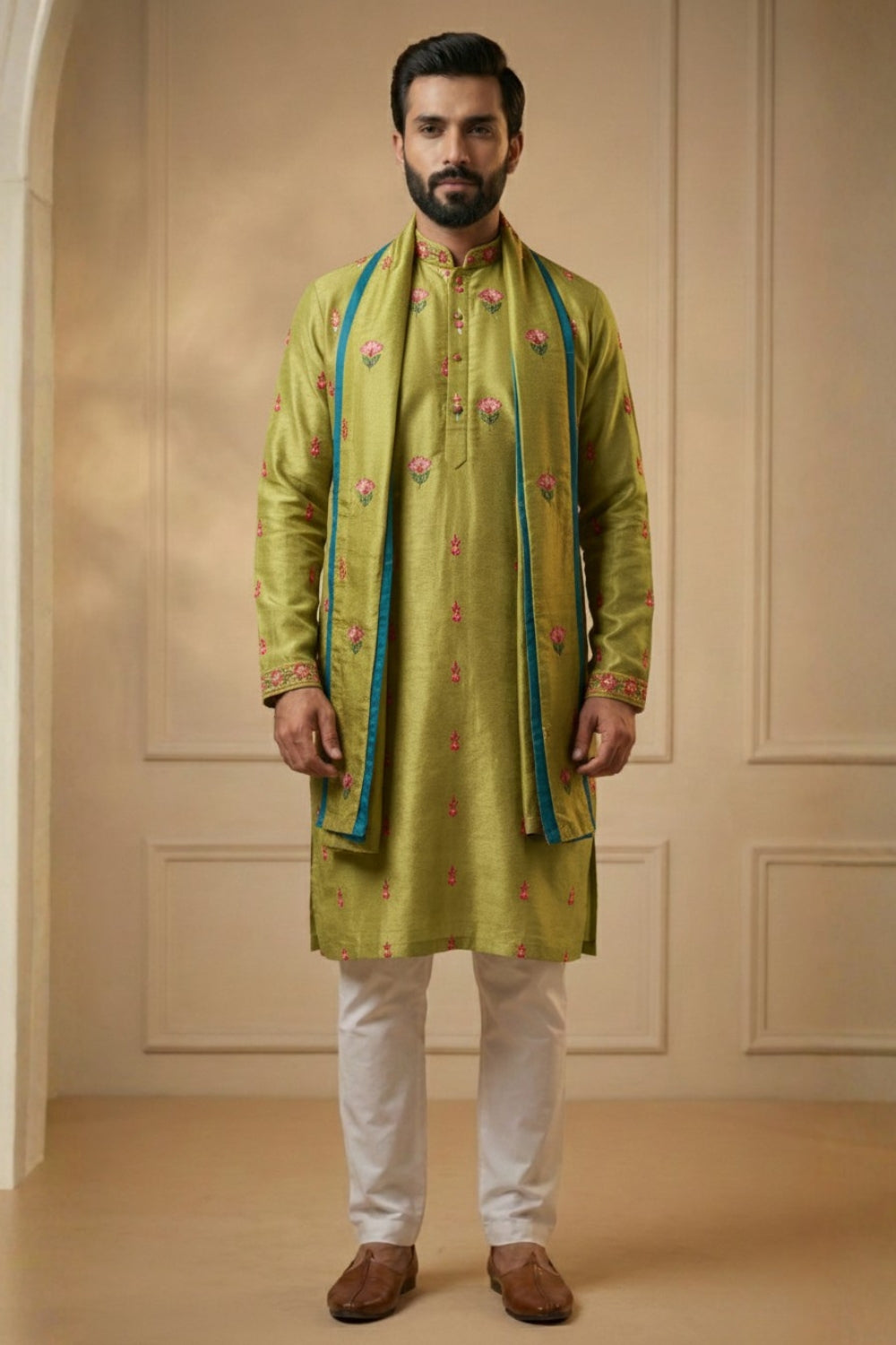 Silk Kurta Set With Thread Work