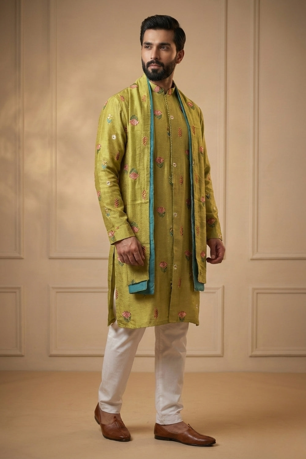 Silk Kurta Set With Thread Work