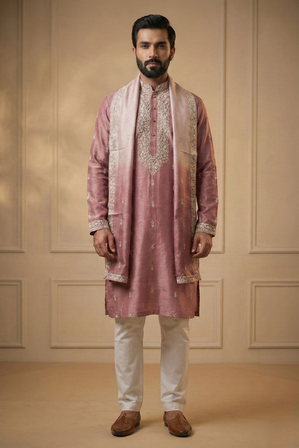 Silk Kurta Set With Thread Work