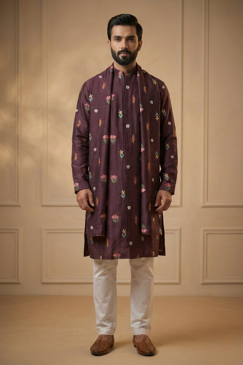 Silk Kurta Set With Thread Work