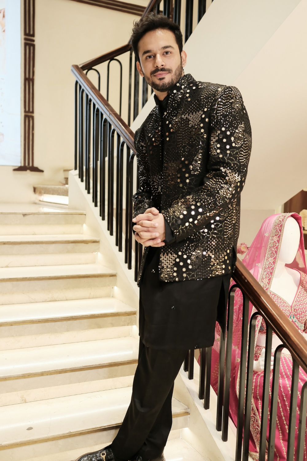 Black Silk Indo-Western With Foil And Sequins Work