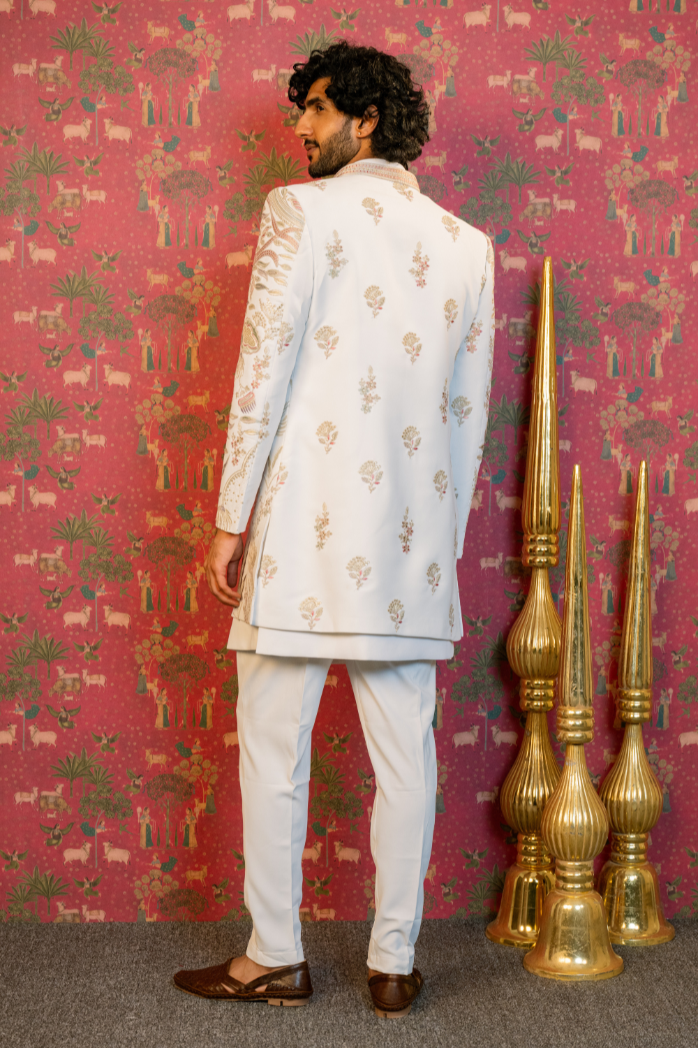 White Imported Indo Western With Resham Embroidery Work
