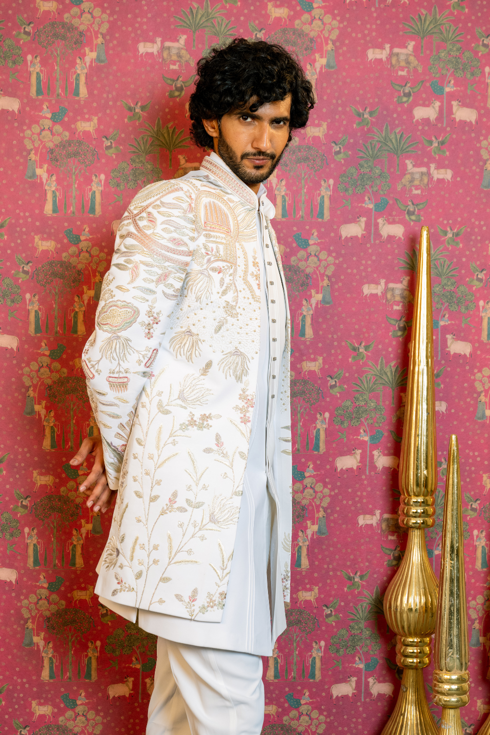 White Imported Indo Western With Resham Embroidery Work