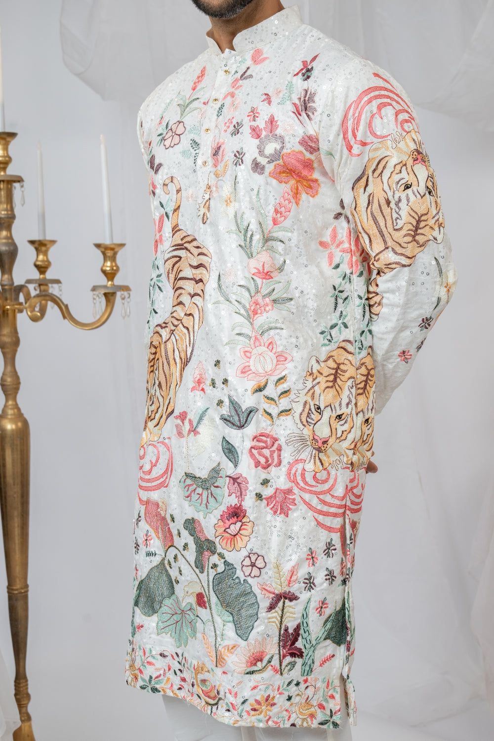 Semi Silk Kurta Set With Sequins And Resham Embroidery
