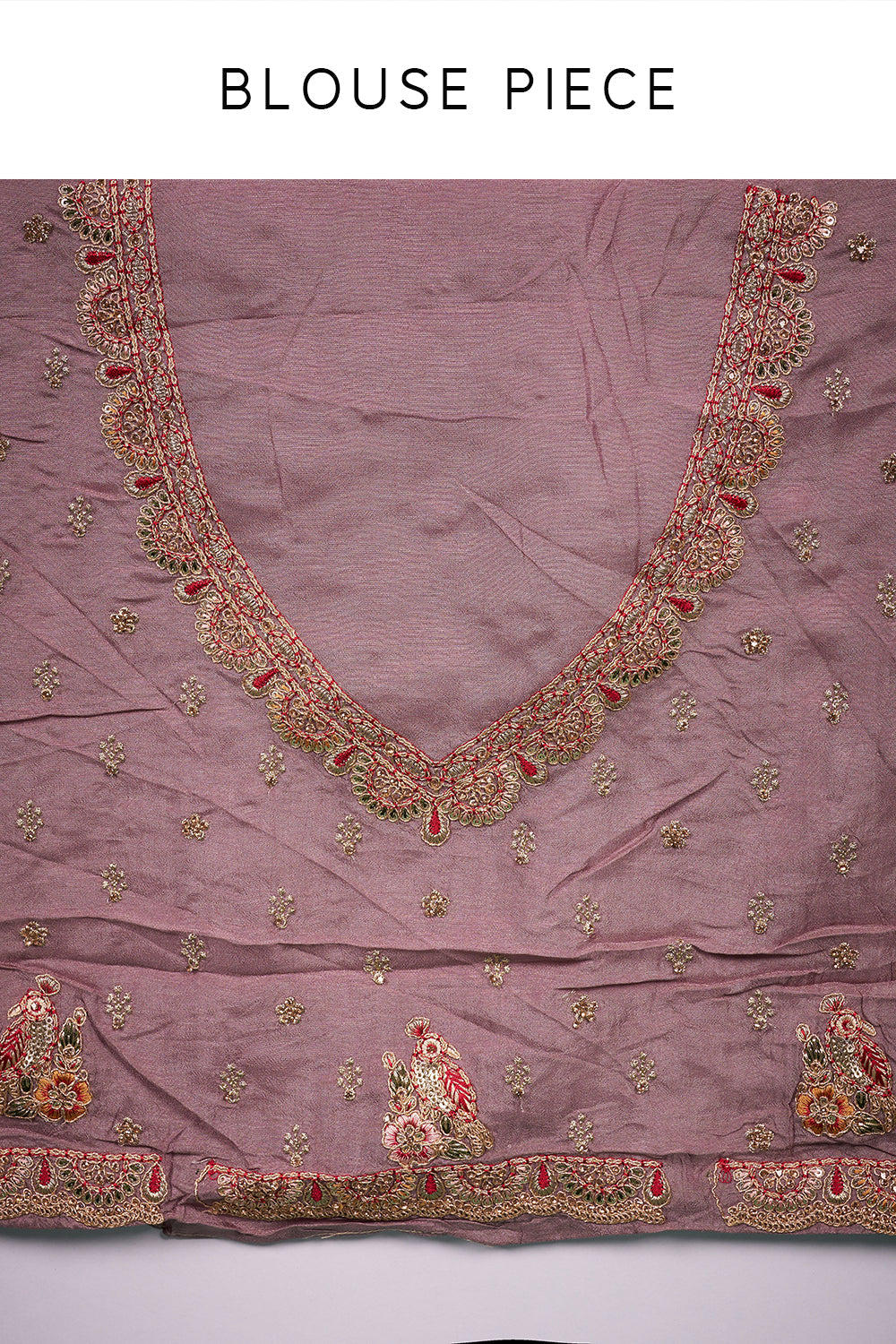 Antique Copper Gold Tissue Saree with Resham Work and Unstitched Blouse