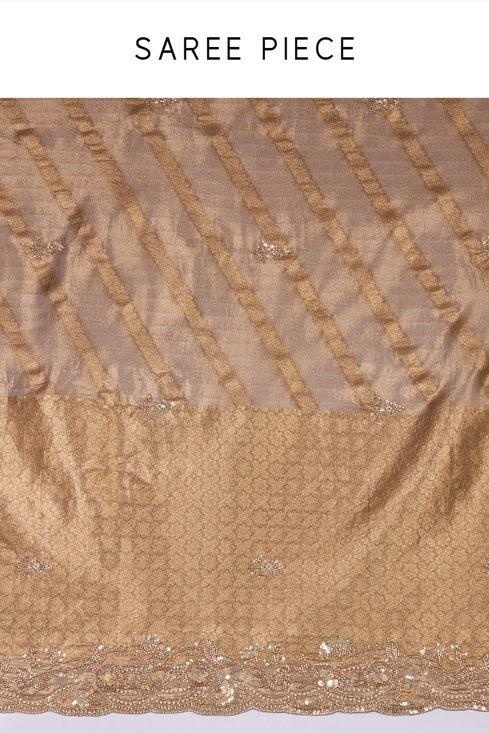 Antique Gold Embroidered Shimmer Zari Brocade Saree and Unstitched Blouse