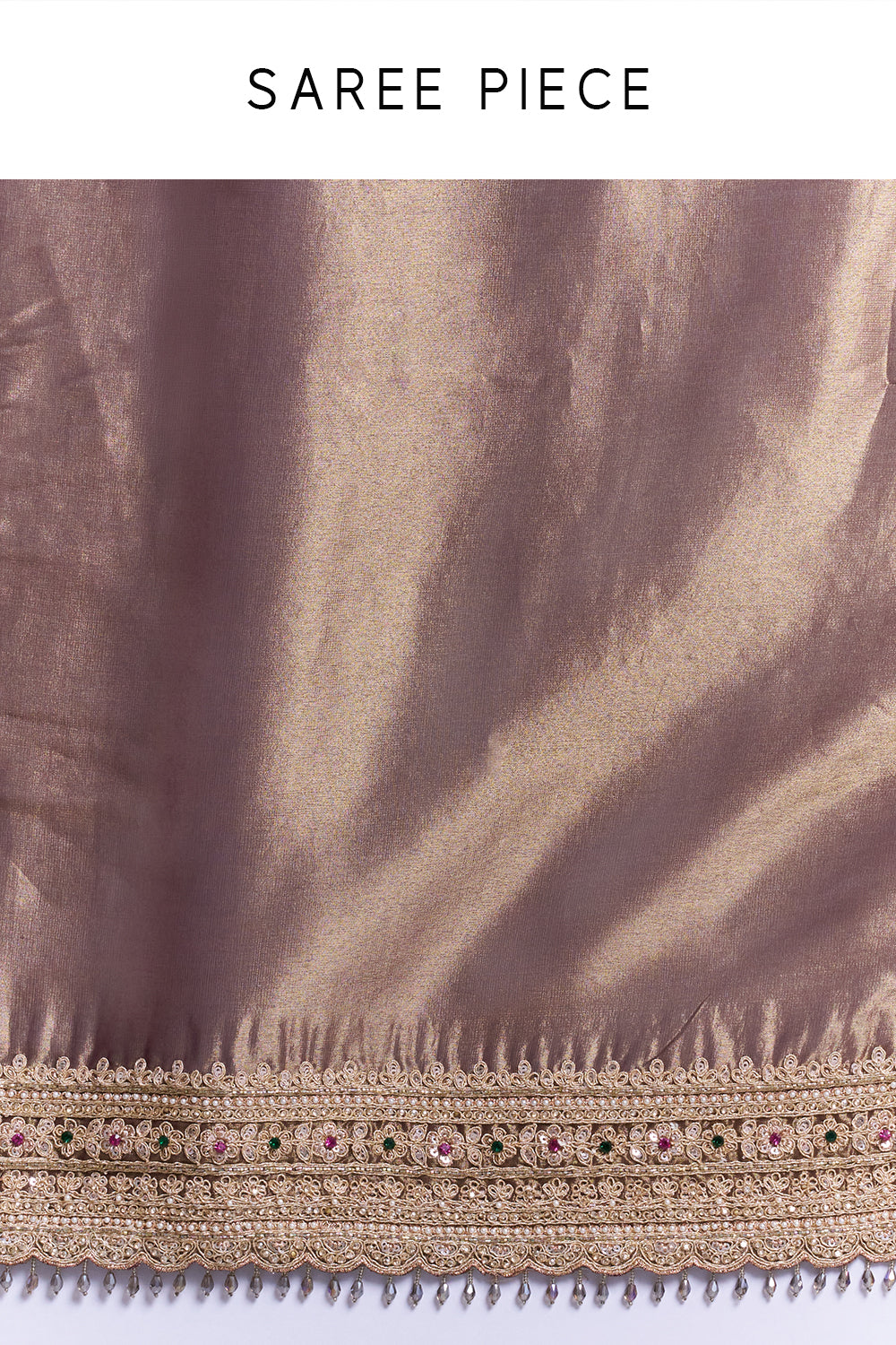 Antique Gold Shimmer Tissue Embroidered Saree with Stitched Blouse