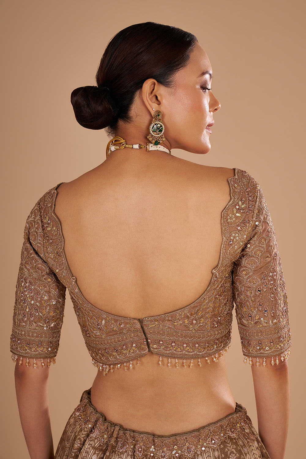 Antique Gold Shimmer Zari Tissue Lehenga Set with Fully Jal Embroidery