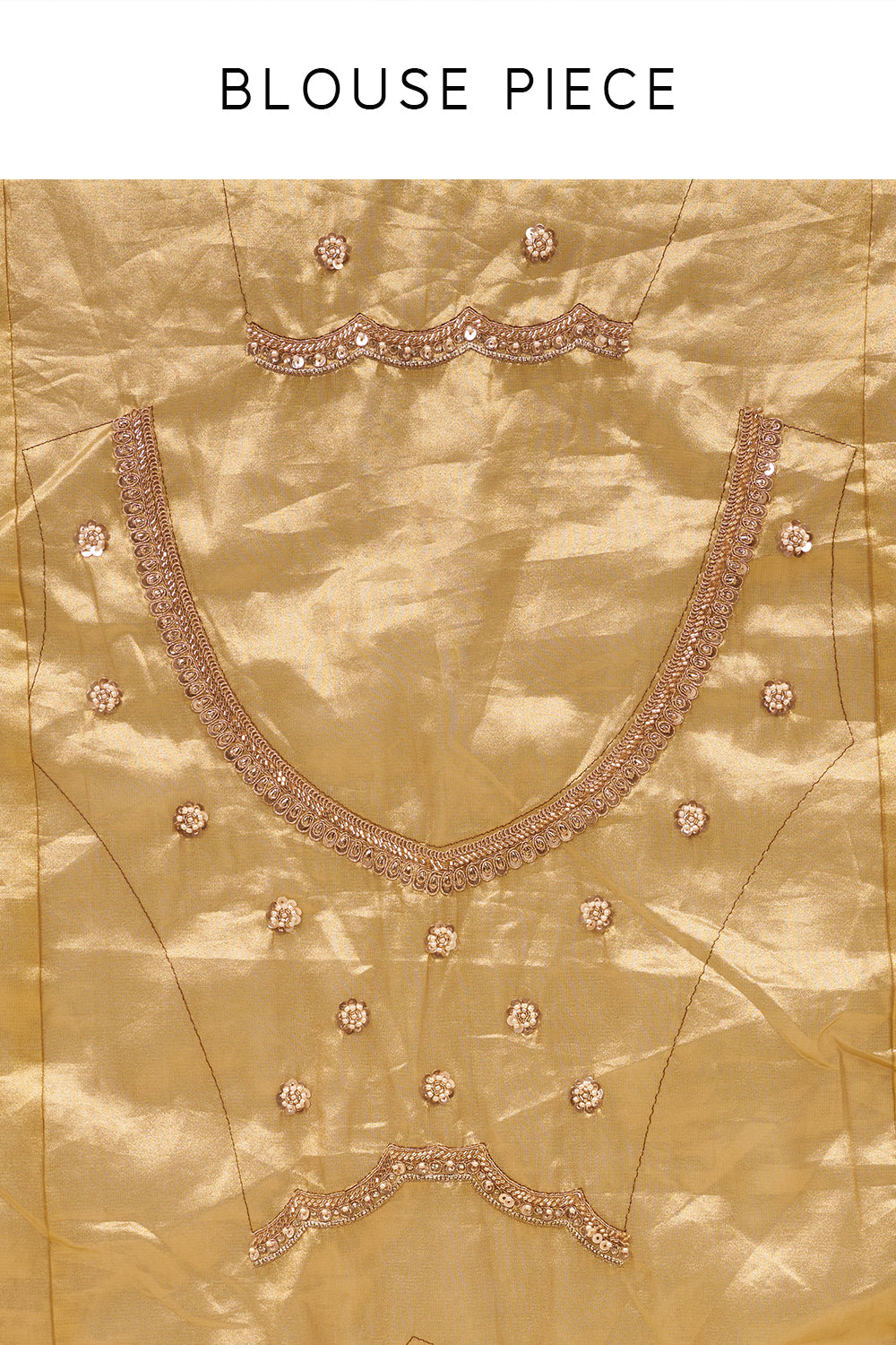 Antique Gold Tissue Saree with Zardozi Border and Unstitched Blouse