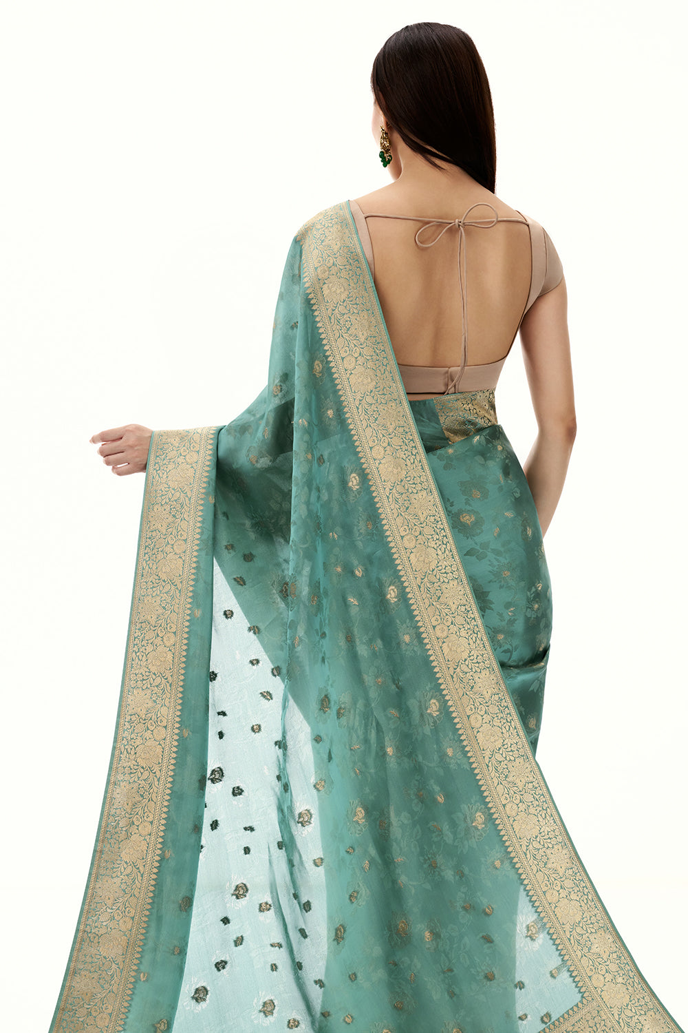 Aqua Green Woven Banarasi Satin Saree with Resham and Zari Work