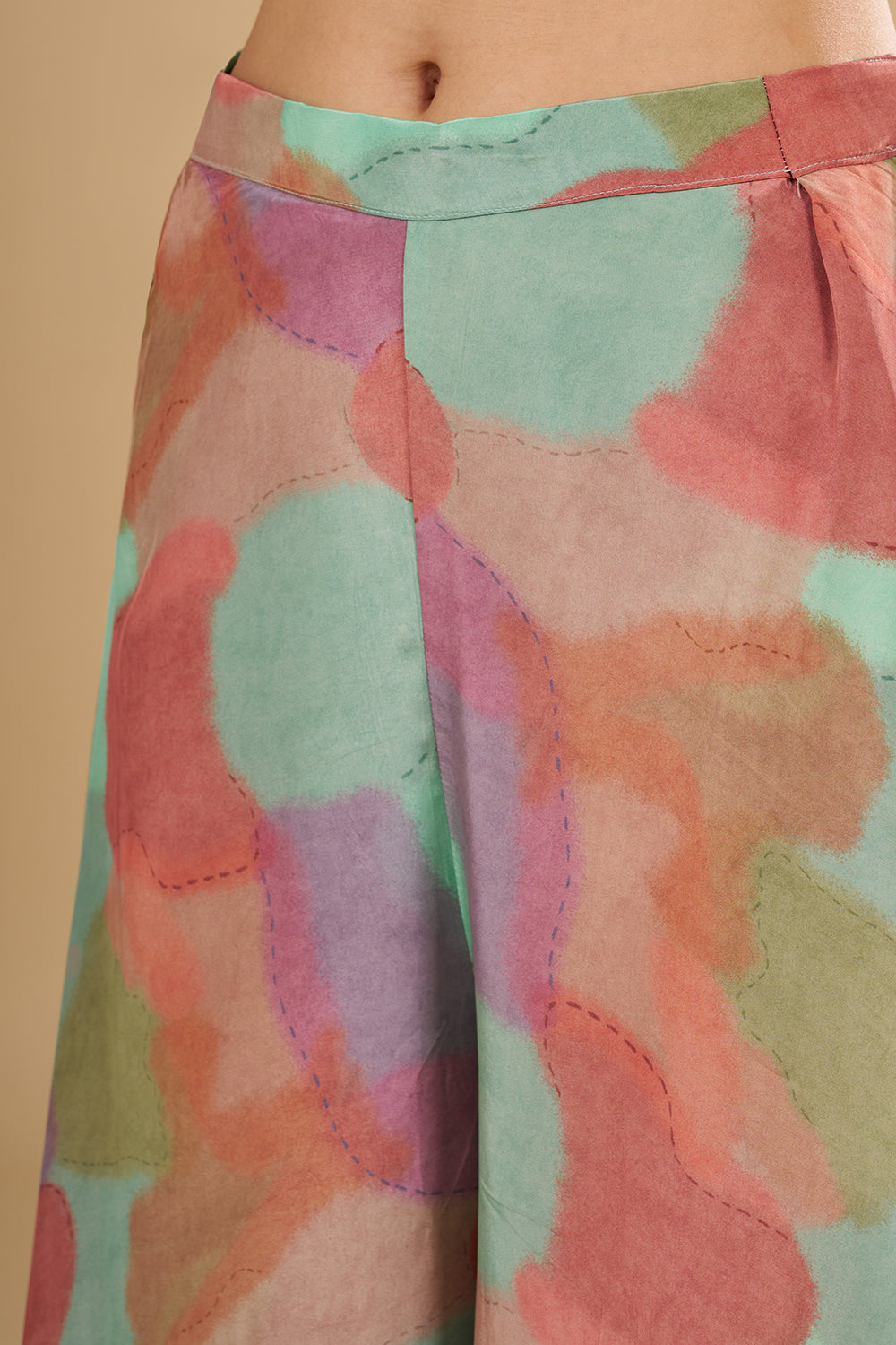Aqua Multicolour Floral Printed Pure Crepe Cape Set with Sequins, Cut Dana and Mirror Work