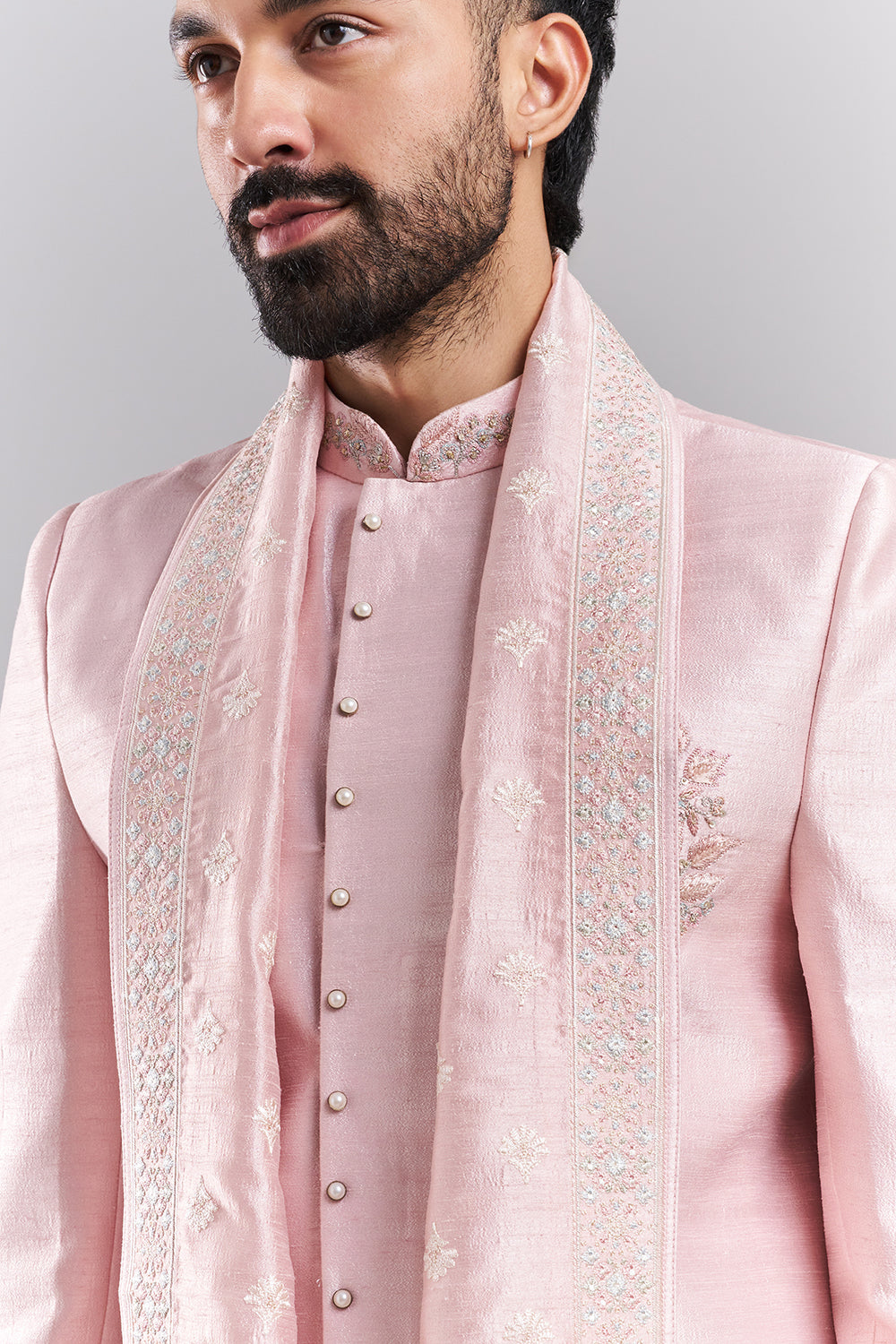 Baby Pink Art Silk Embroidered Sherwani