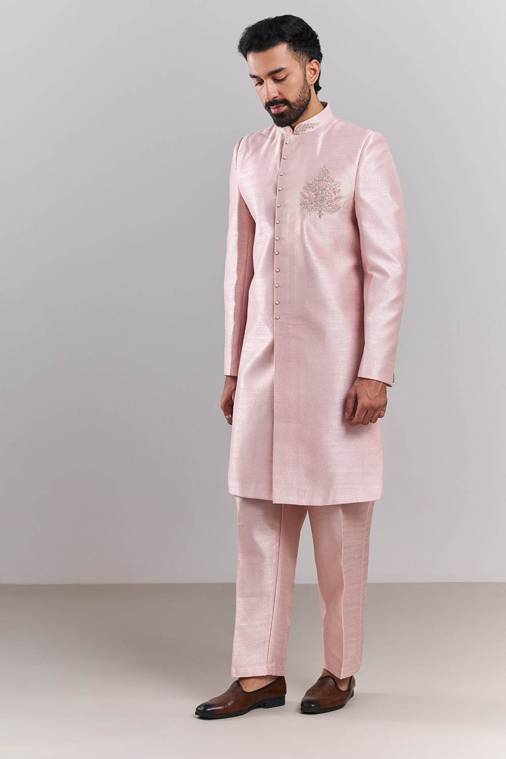 Baby Pink Art Silk Embroidered Sherwani