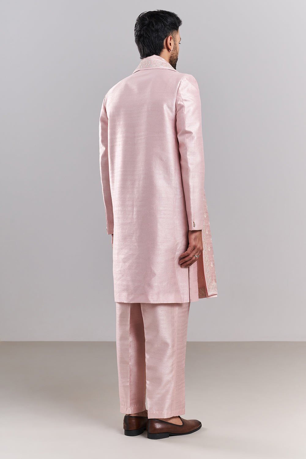 Baby Pink Art Silk Embroidered Sherwani