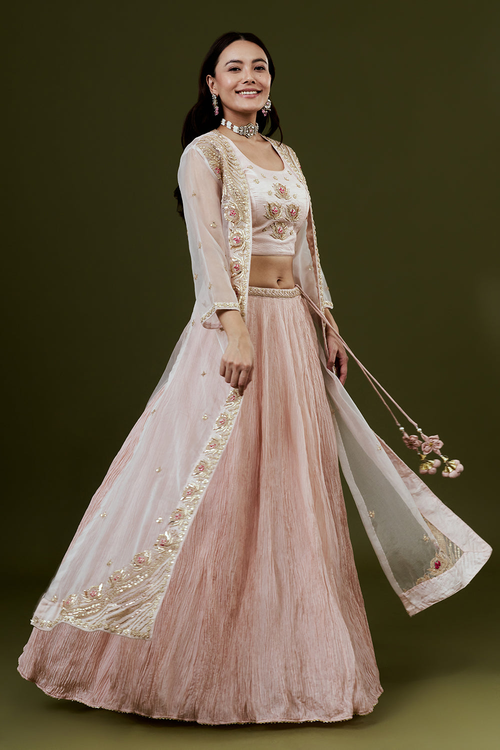 Baby Pink Art Silk Indo-Western Set with Zardosi Work