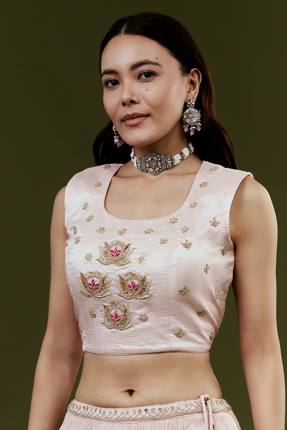 Baby Pink Art Silk Indo-Western Set with Zardosi Work