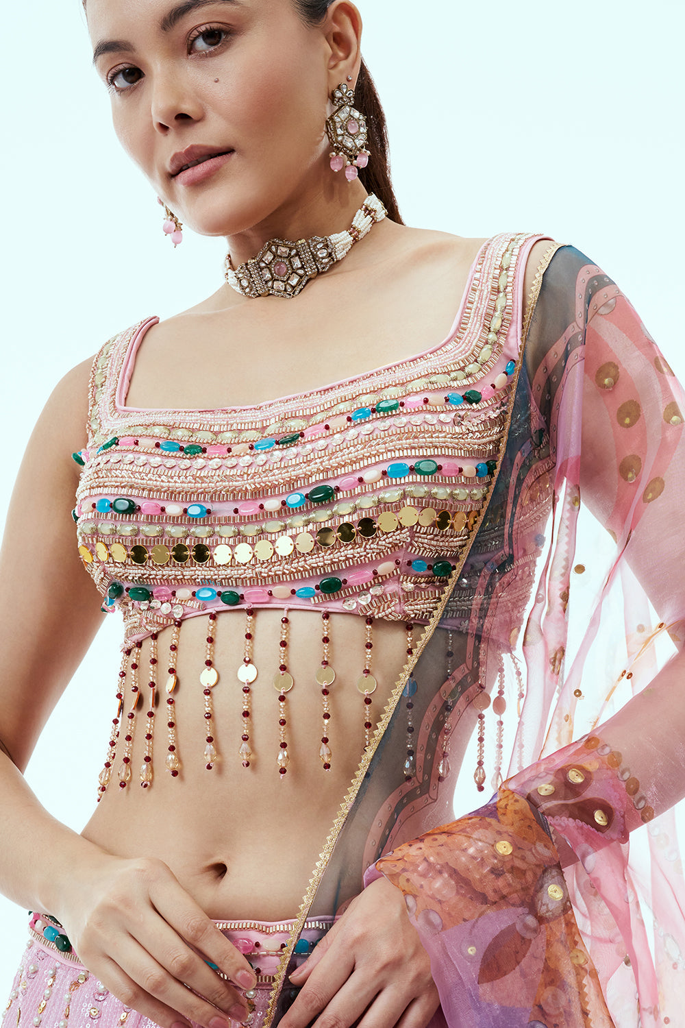 Baby Pink Sequins Lehenga with Embellished Work and 3D Work