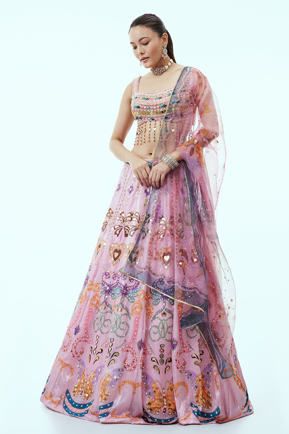 Baby Pink Sequins Lehenga with Embellished Work and 3D Work