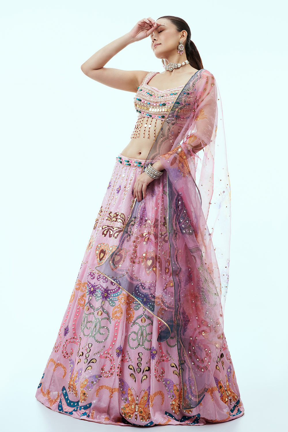 Baby Pink Sequins Lehenga with Embellished Work and 3D Work