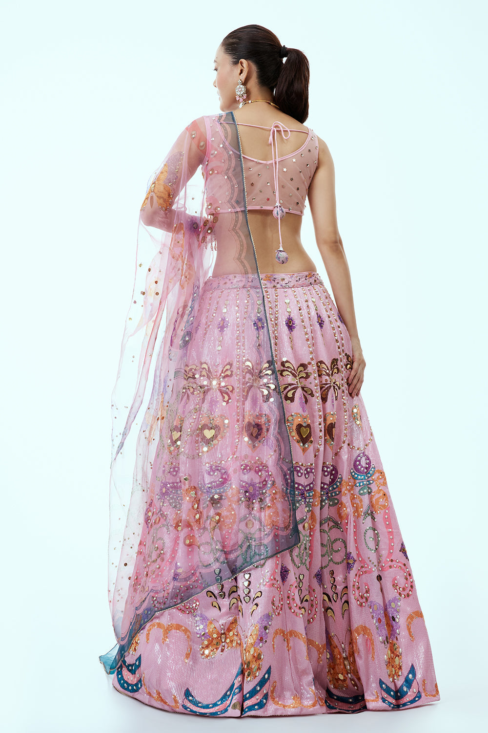 Baby Pink Sequins Lehenga with Embellished Work and 3D Work