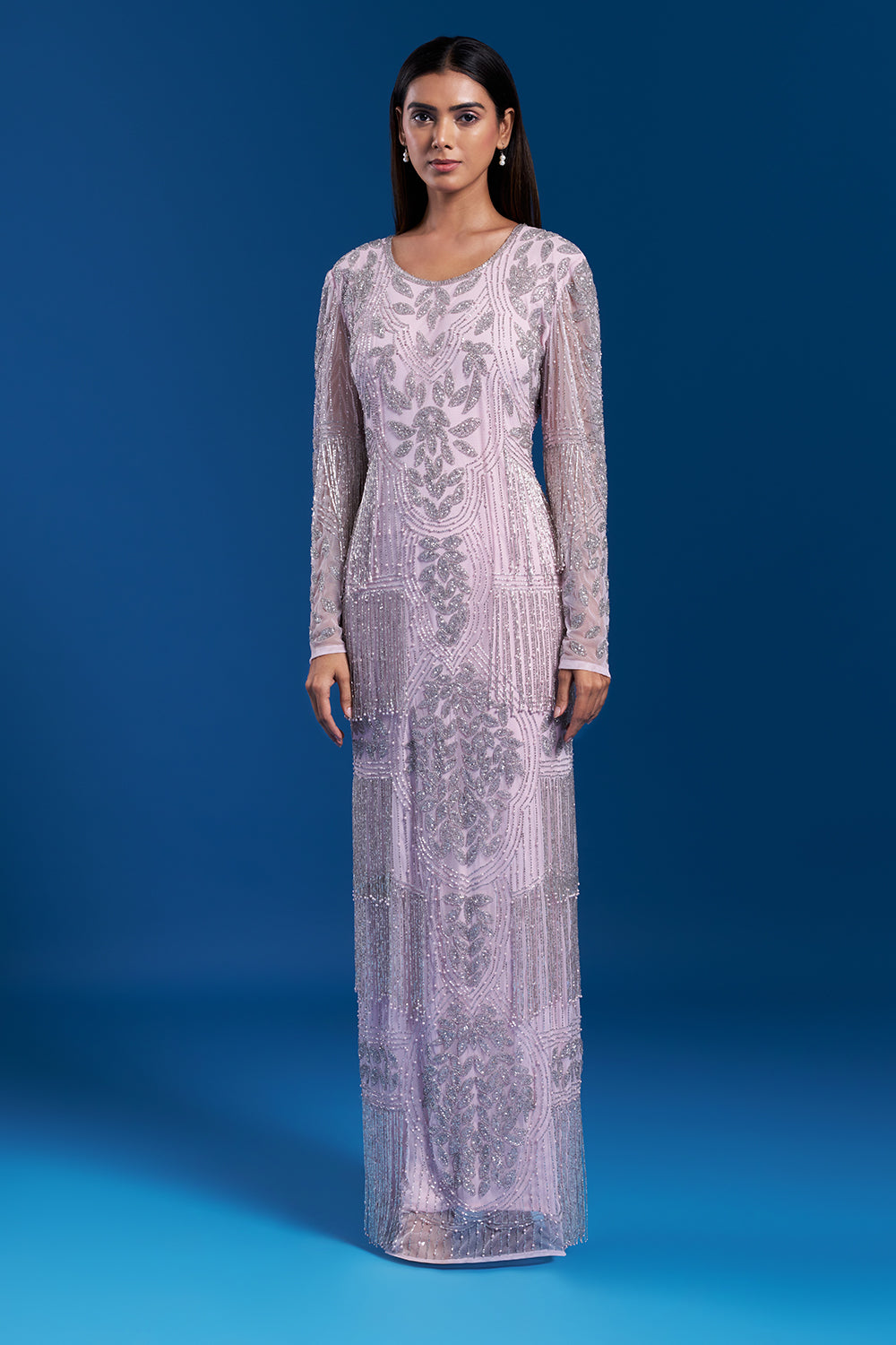 Baby Pink Net Gown with Cutdana Work