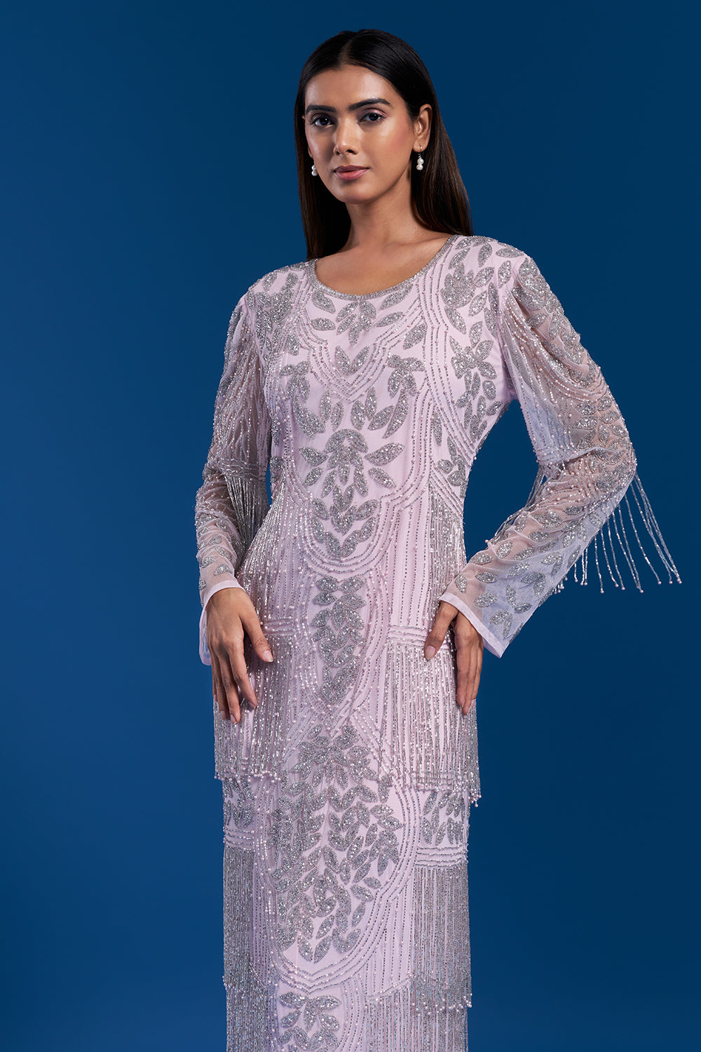 Baby Pink Net Gown with Cutdana Work