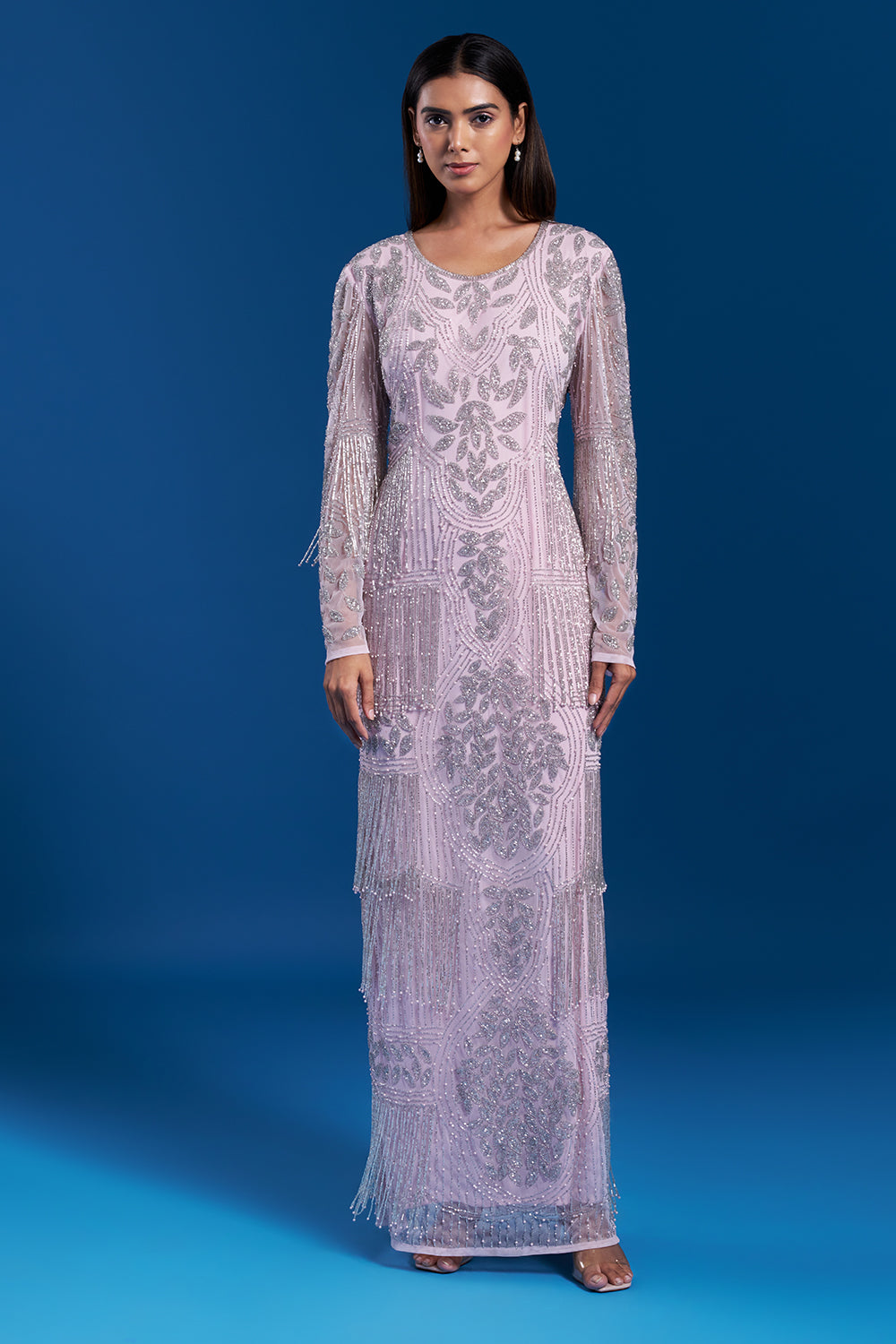 Baby Pink Net Gown with Cutdana Work