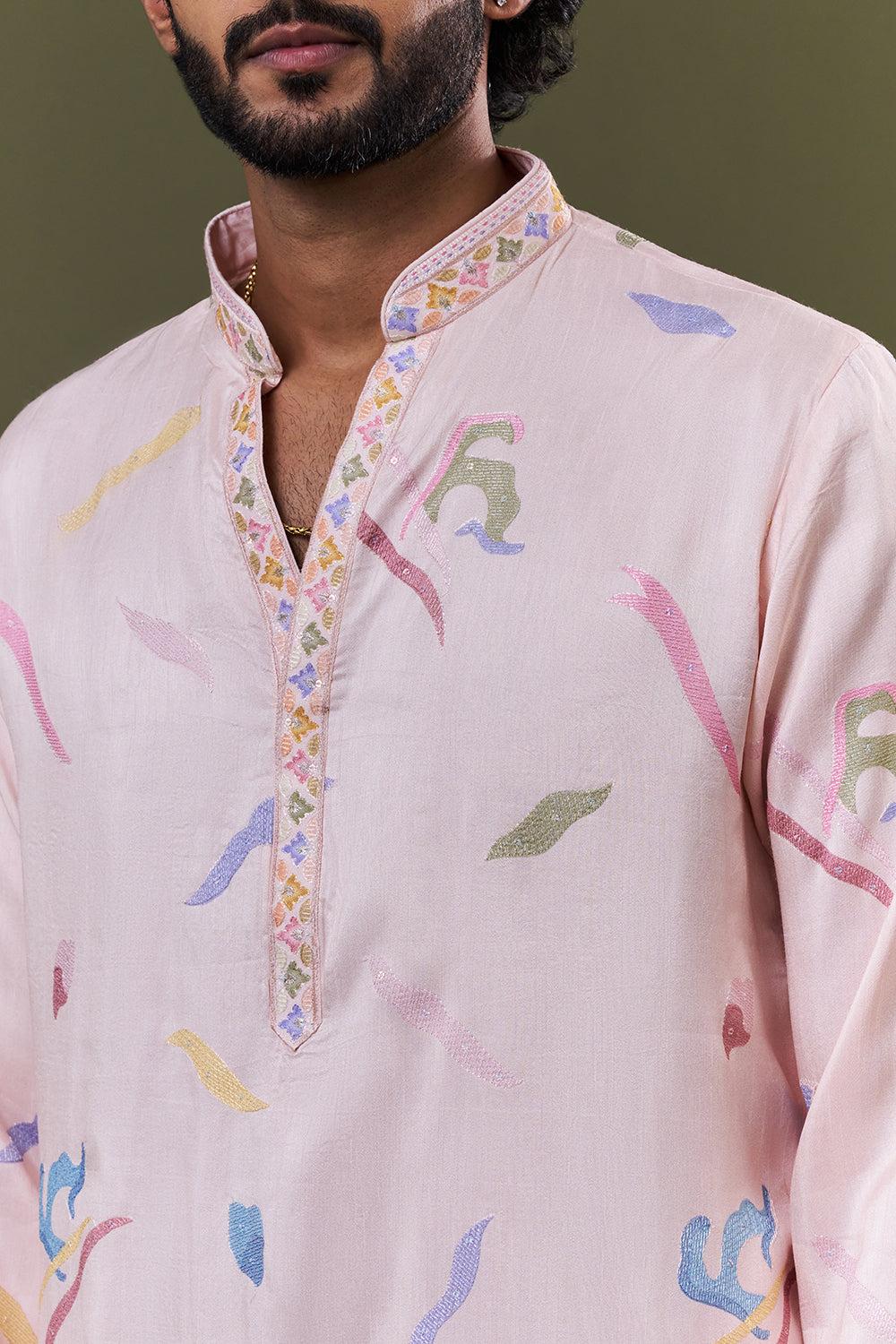 Baby Pink Polyester Cotton Scenic Printed Kurta Set