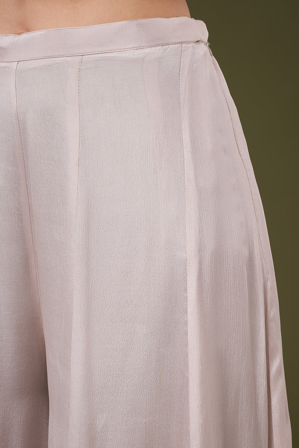 Beige Chinon Palazzo Suit with Pearl and Zardosi Work