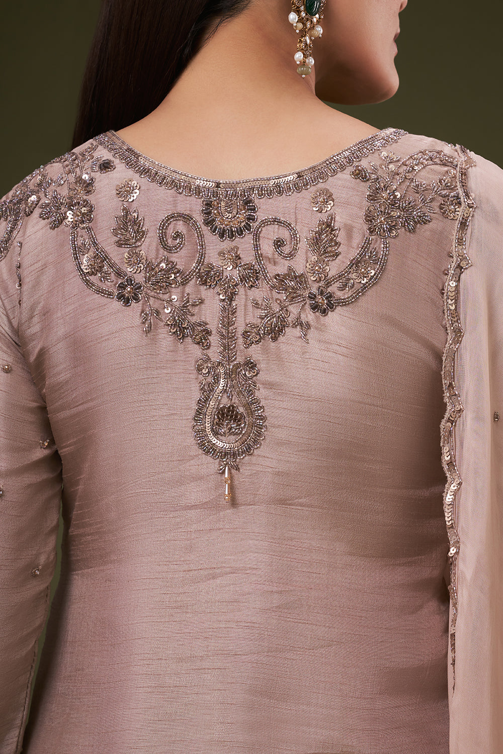 Beige Cotton Silk Palazzo Suit Sequin and Cutdana Work