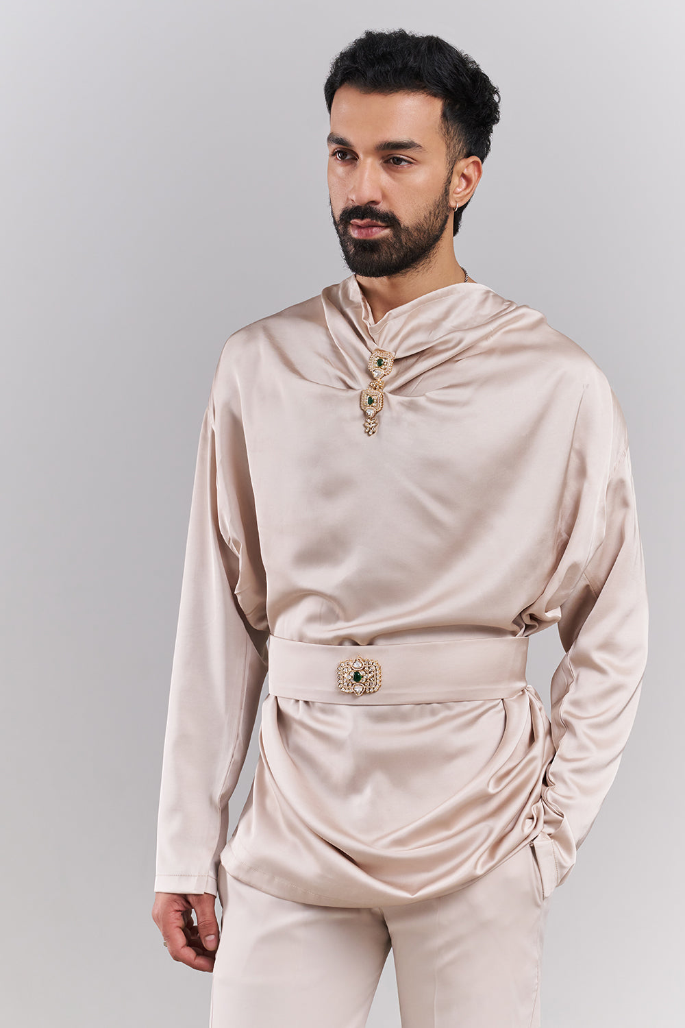 Beige Embellished Men’s Indo-Western Set