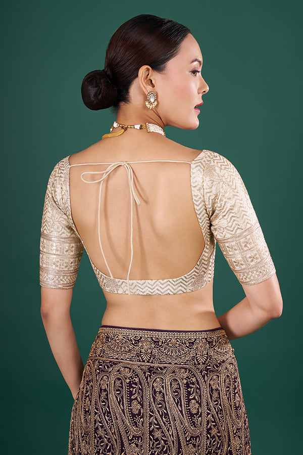 Beige Gold Art Silk Resham and Sequin Work Blouse