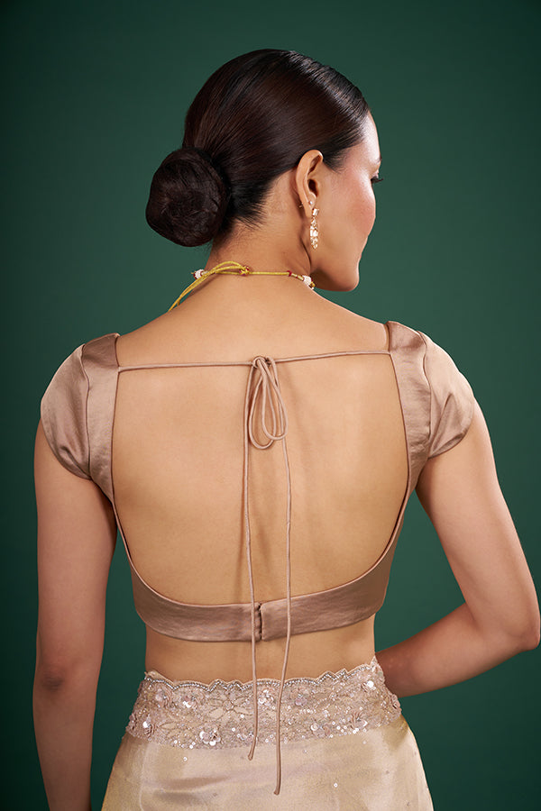 Beige Gold Italian Silk Plain Blouse